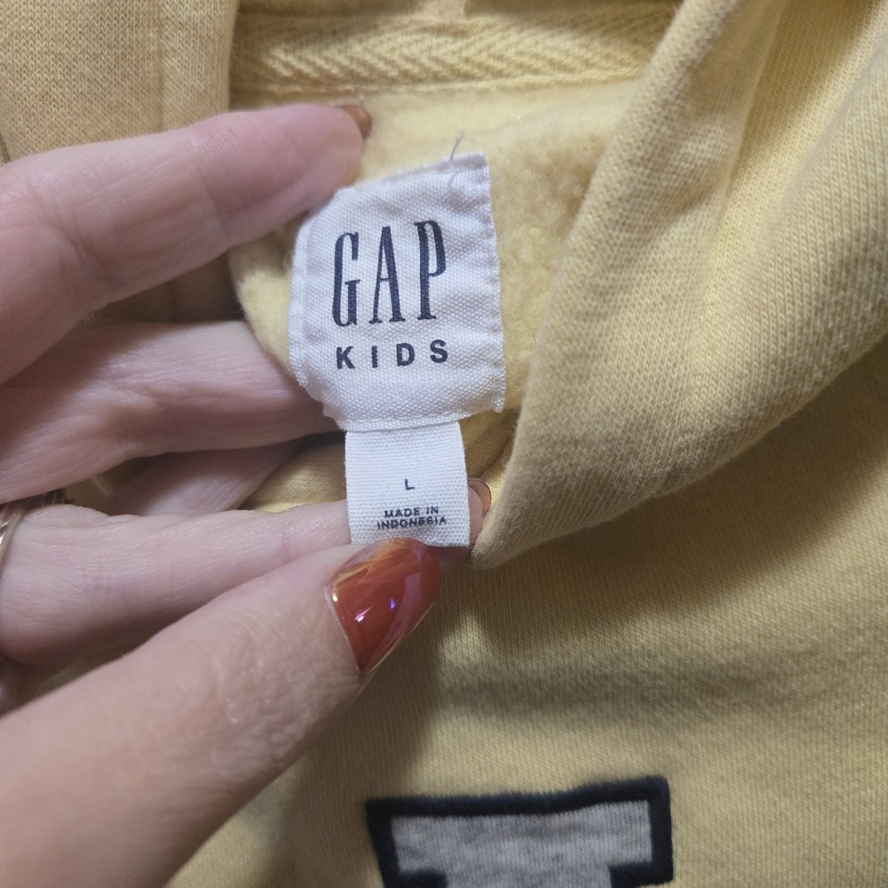 Gap Kids Arch Logo Hoodie Pale Yellow Fleece Pullover Sweatshirt Size L 10-11 - Picture 4 of 5